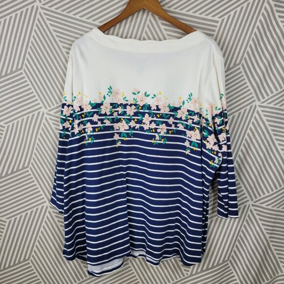Croft Barrow T-Shirt Plus Size 3X Top Stripe Floral Print 3/4 Sleeve Scalloped - Picture 3 of 4